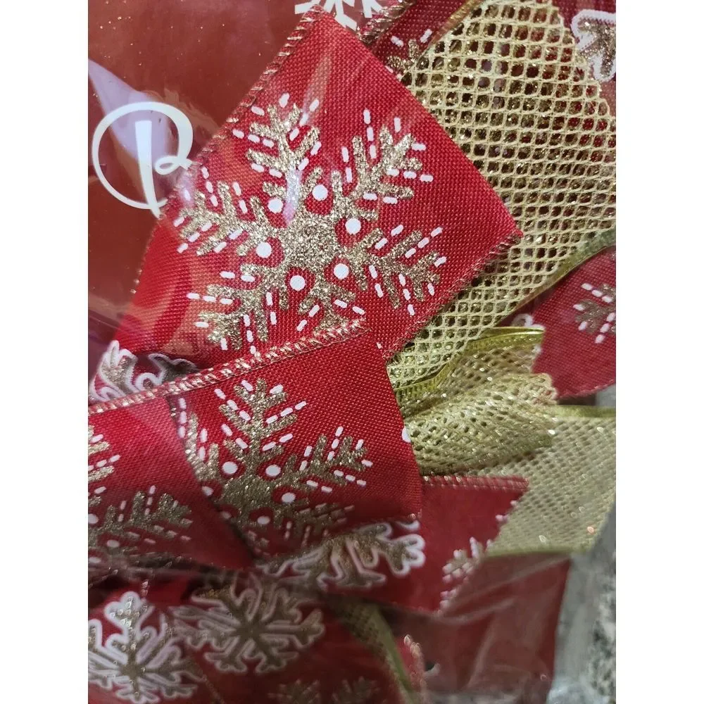 Christmas Tree Topper Bow with Glitter Satin Mesh Streamer Decor 56 Inches